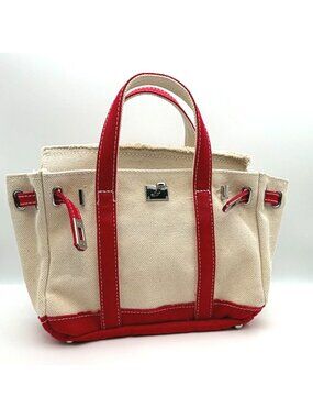 Sunwin Boatkin Madaket Small Tote Bag Cream Red Canvas NWOT